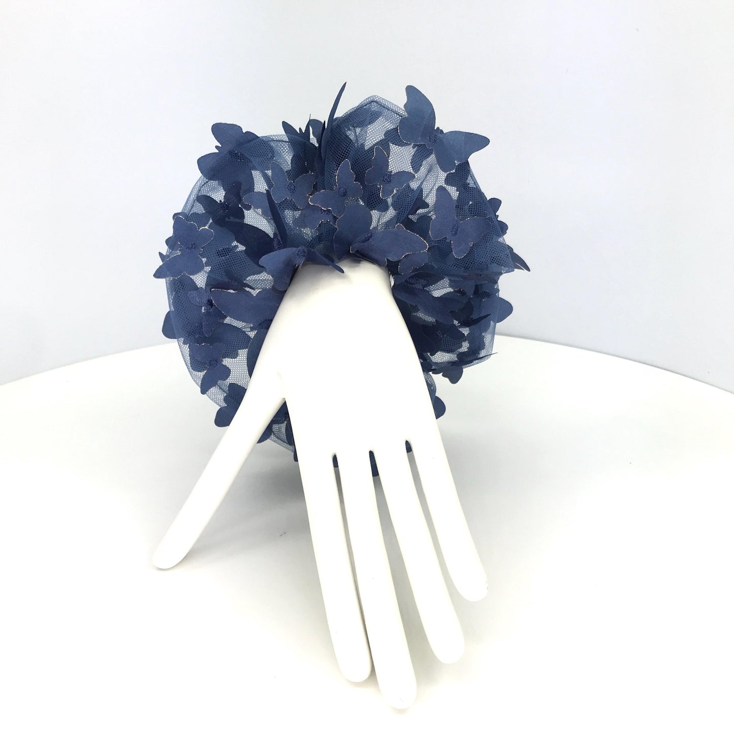 3D Butterfly Tulle Scrunchies Unique Hair Accessories Stylish Hair Ties Creative Ponytail Holder in Denim Blue Golden Edge Butterfly Pattern