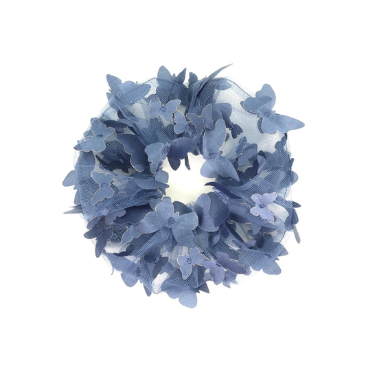 3D Butterfly Tulle Scrunchies Unique Hair Accessories Stylish Hair Ties Creative Ponytail Holder in Denim Blue Golden Edge Butterfly Pattern
