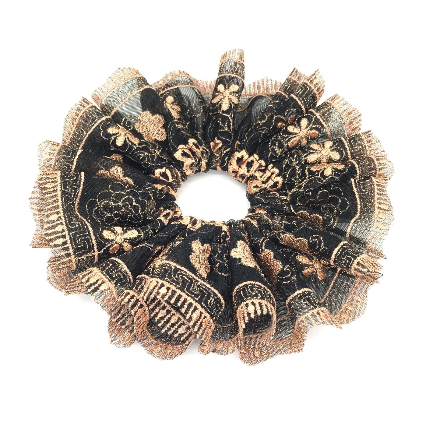 Formal Scrunchies Elegant Scrunchy Embroidered Daily Party Wear Creative Ponytail Holders Stylish Hair Ties Trendy Accessories in Black Gold