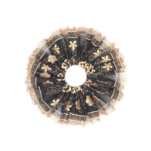 Formal Scrunchies Elegant Scrunchy Embroidered Daily Party Wear Creative Ponytail Holders Stylish Hair Ties Trendy Accessories in Black Gold