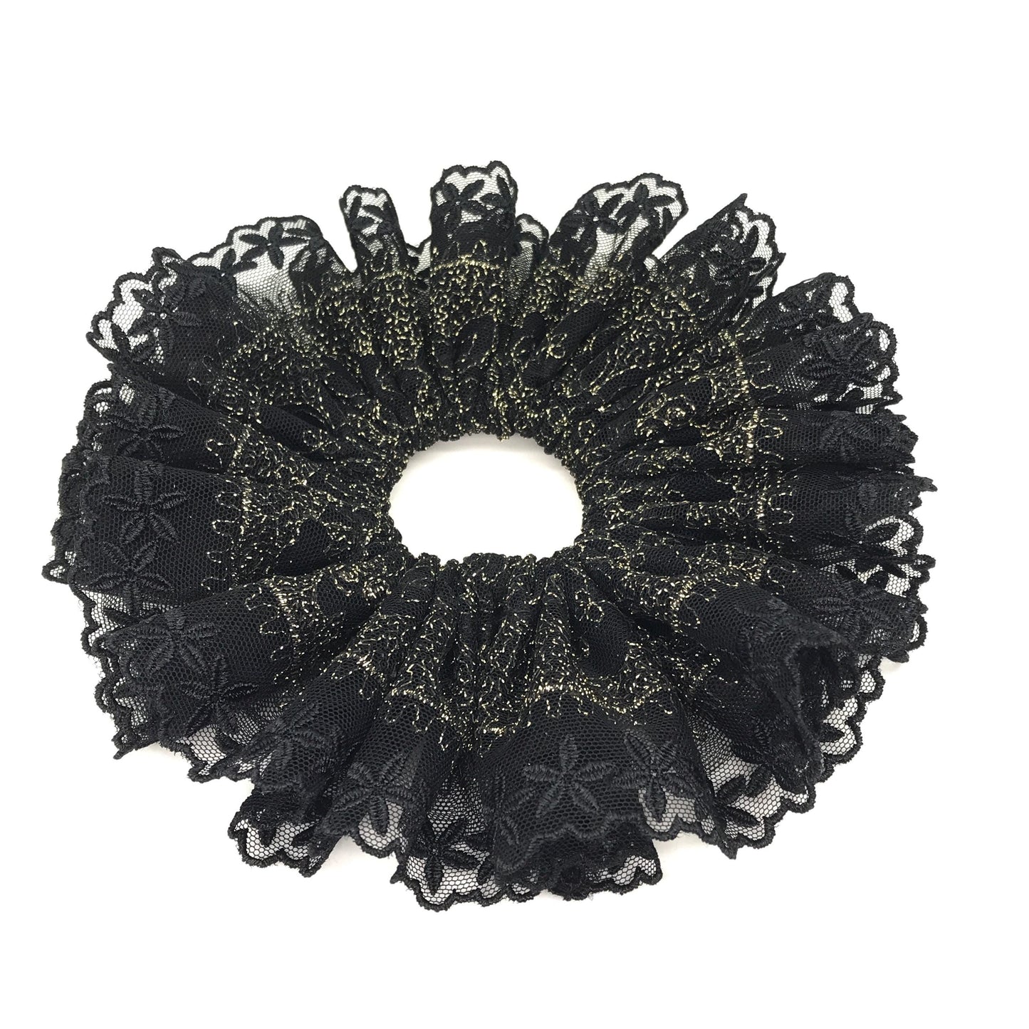 Formal Scrunchies Elegant Embroidered Sunday Church Wear Creative Ponytail Holders Stylish Hair Ties Trendy Hair Accessories in Black Gold