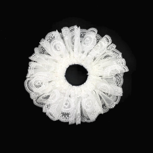 Formal Scrunchies Bridal Scrunchy Embroidered 3D Fabric Creative Ponytail and Bun Holder Stylish Hair Ties Pretty Hair Accessories in Ivory