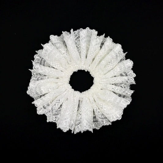 Formal Scrunchies Bridal Scrunchy Embroidered Fabric Creative Ponytails and Bun Holders Stylish Hair Ties Pretty Hair Accessories in Ivory