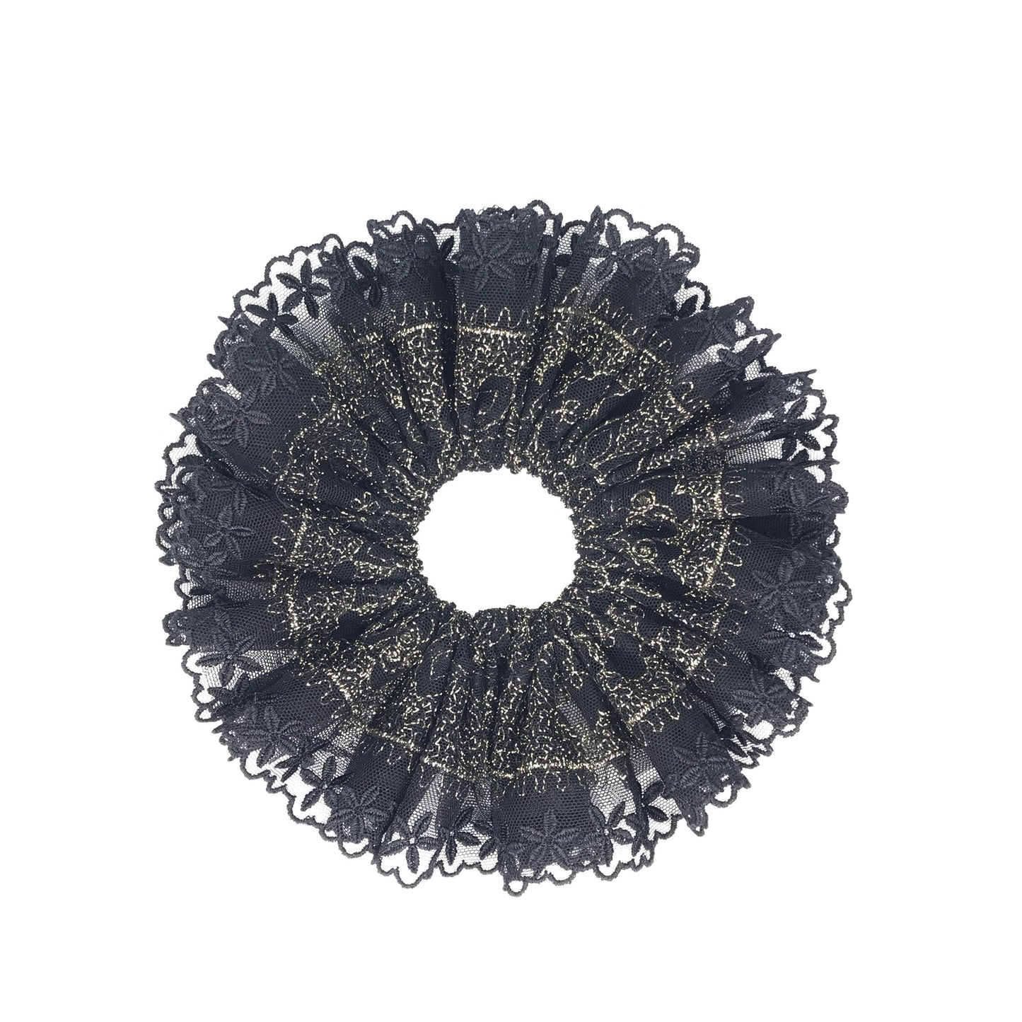 Formal Scrunchies Elegant Embroidered Sunday Church Wear Creative Ponytail Holders Stylish Hair Ties Trendy Hair Accessories in Black Gold