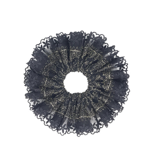 Formal Scrunchies Elegant Embroidered Sunday Church Wear Creative Ponytail Holders Stylish Hair Ties Trendy Hair Accessories in Black Gold