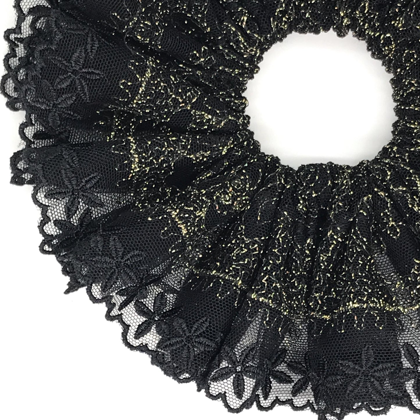 Formal Scrunchies Elegant Embroidered Sunday Church Wear Creative Ponytail Holders Stylish Hair Ties Trendy Hair Accessories in Black Gold