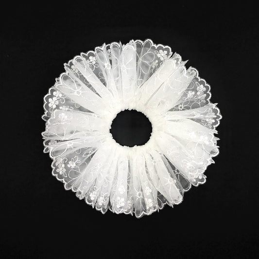 Formal Scrunchies Bridal Scrunchy Embroidered Sheer Fabric Creative Ponytails and Bun Holders Stylish Hair Ties Hair Accessories  in Ivory